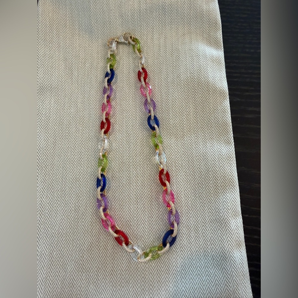 Paula Rosen heida padlock necklace with rainbow links and crystals